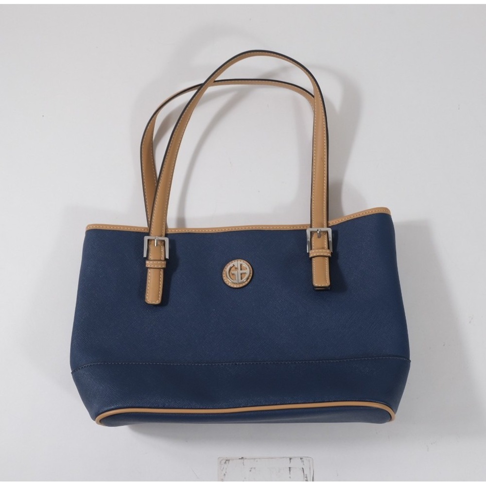 Giani Bernini Tote Bag Womens Navy Blue Saffiano Faux Leather Shoulder Bag